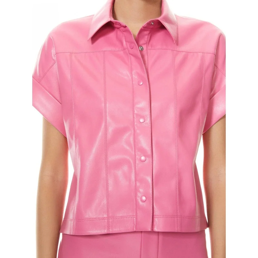 Alice and Olivia Hot Pink Edyth Vegan Leather Crop Top Size S - Picture 5 of 14